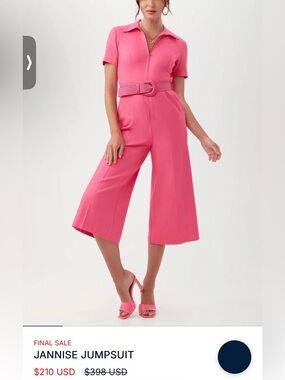 Trina Turk Hot Pink Midi Zip-Front Jumpsuit